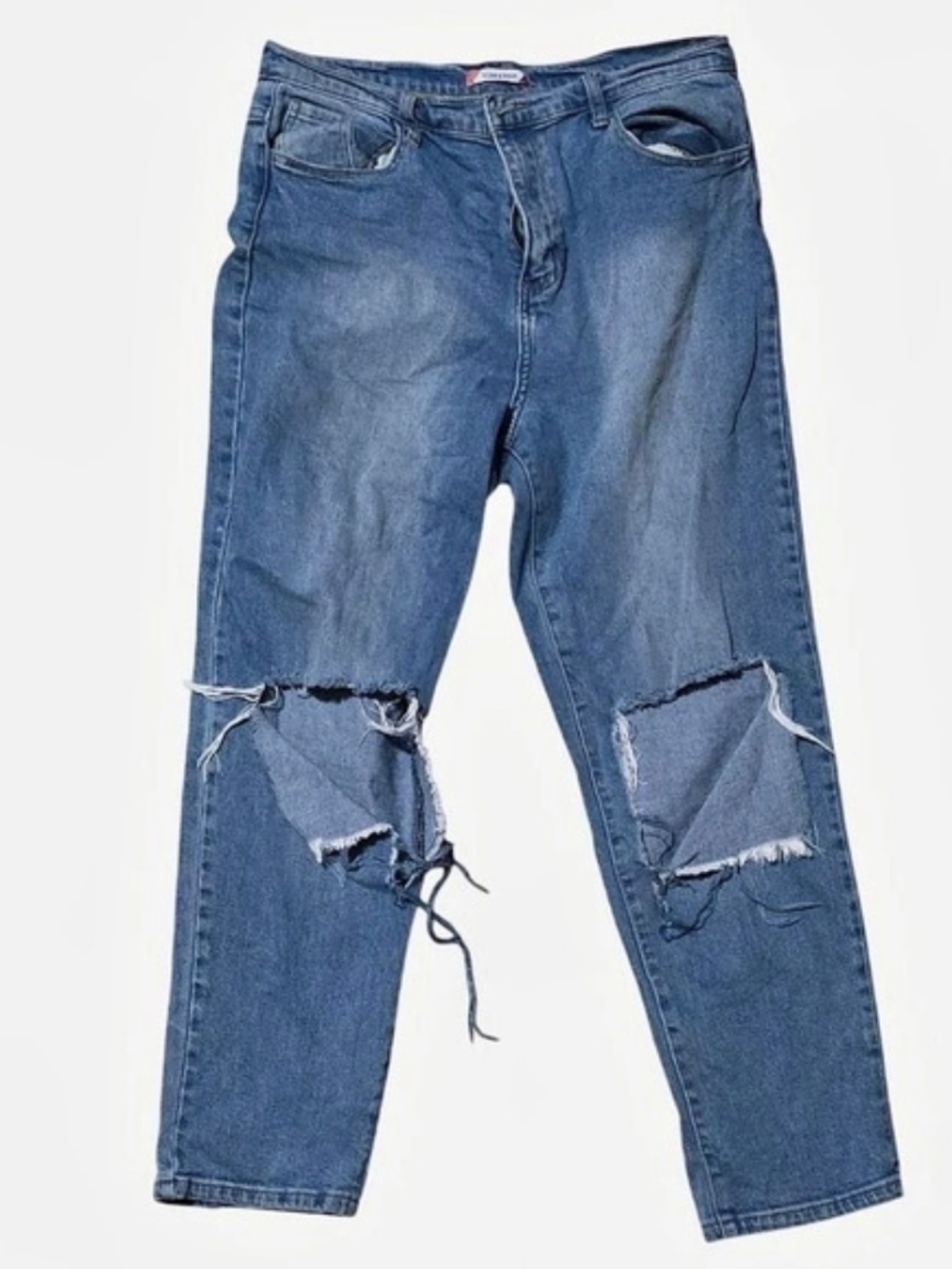 Vibe & Grant Distressed Blue Boyfriend Jeans